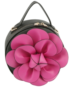 Fashion 3D Flower Round Crossbody Bag LHU472 FUCHSIA